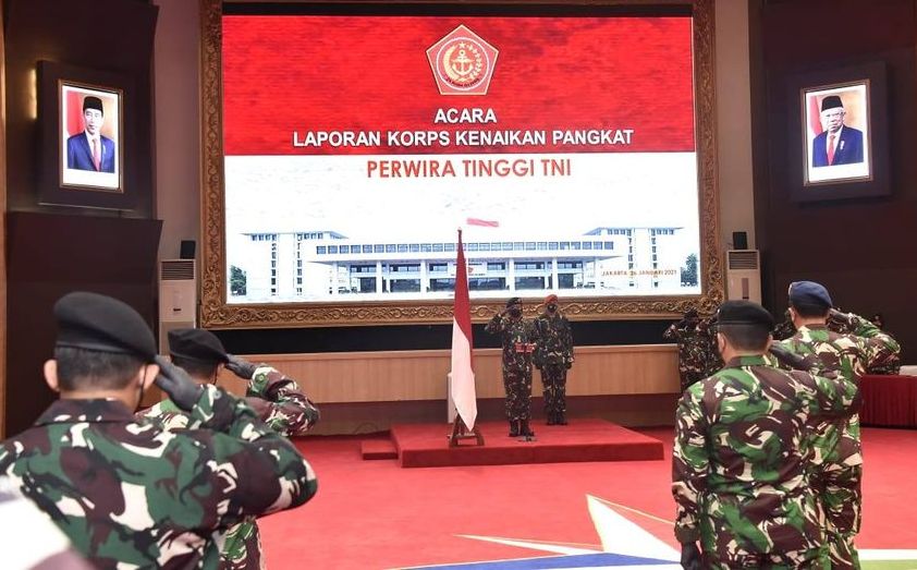 Panglima TNI Marsekal TNI Hadi Tjahjanto, S.I.P. menerima Laporan Korps Kenaikan Pangkat 22 Perwira Tinggi (Pati) TNI