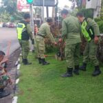 Antisipasi Penularan Wabah Penyakit, Babinsa Timuran Bersama Linmas Kerja Bakti Bersihkan Sampah