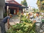 Gandeng Linmas, Babinsa Purwosari Laksanakan Pemangkasan Ranting Pohon Yang Menempel Pada Jaringan Kabel Listrik